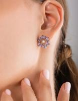 Серьги серебро 925 позолоченные 585 цветы бриллиант аметист Lamponi